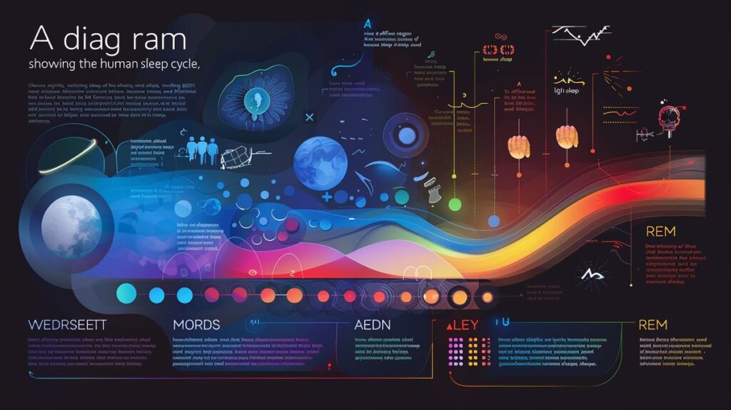 Diagramm, das verschiedene Schlafphasen darstellt, einschließlich REM und Tiefschlaf, ideal um zu verstehen, welche Schlafphasen es gibt