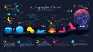 Diagramm der verschiedenen Schlafphasen, welche Schlafphasen gibt es, einschließlich Leichtschlaf, Tiefschlaf und REM-Schlafphasen