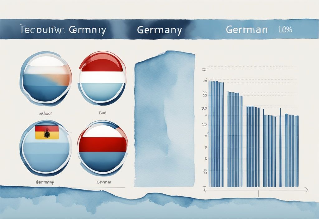 Moderne Aquarell-Illustration eines Balkendiagramms zum Produktivitätsvergleich Deutschland internationaler Vergleich mit anderen großen Volkswirtschaften in hellblau.